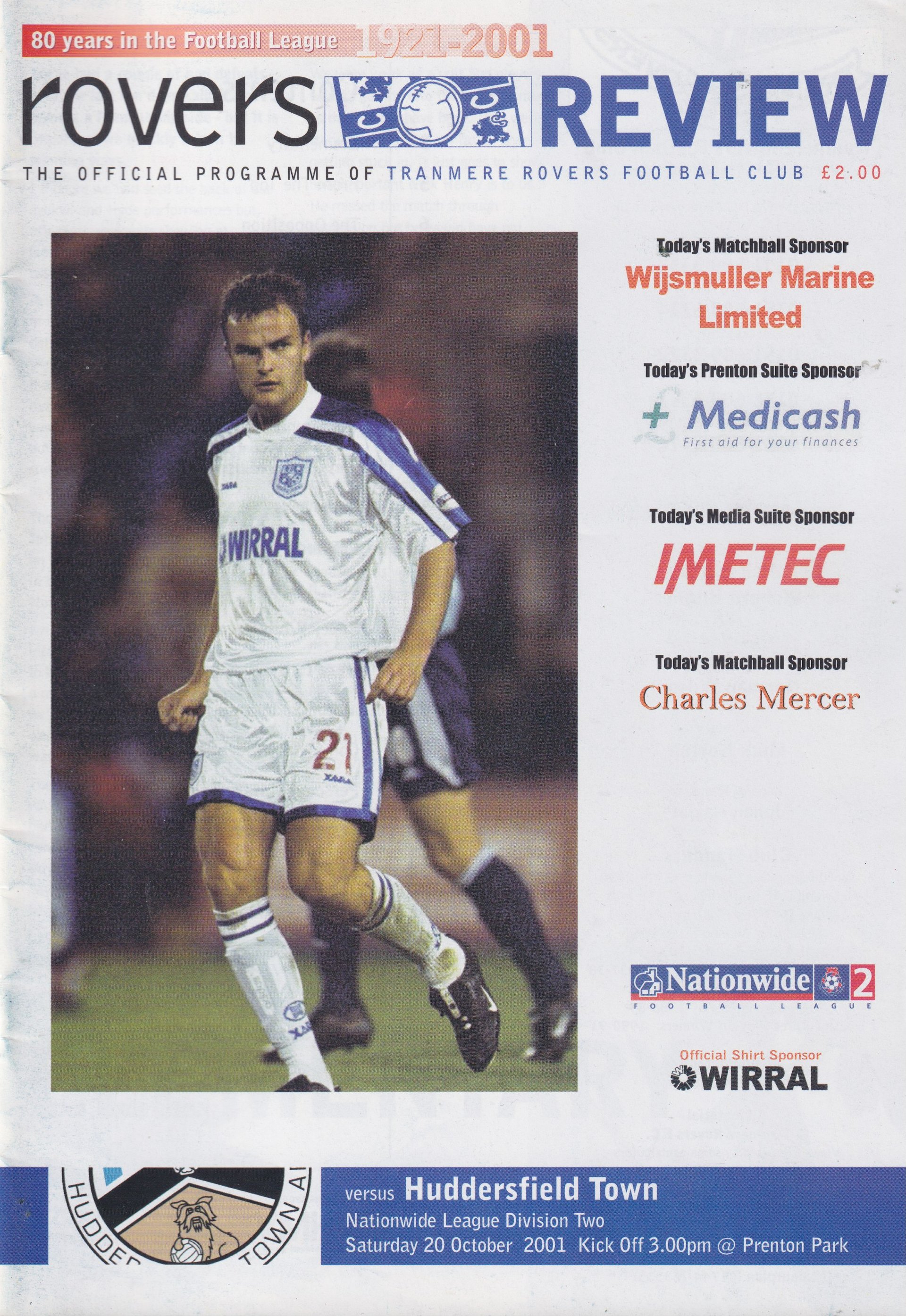 Tranmere Rovers v Huddersfield Town match programme